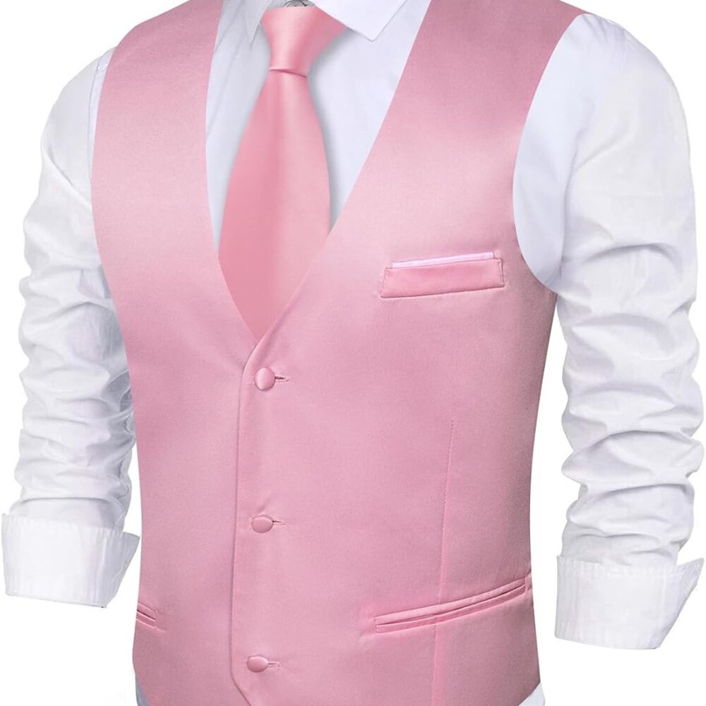 Versatile Men's Satin Waistcoat - Pink & White Slim Fit for Weddings & Dinners